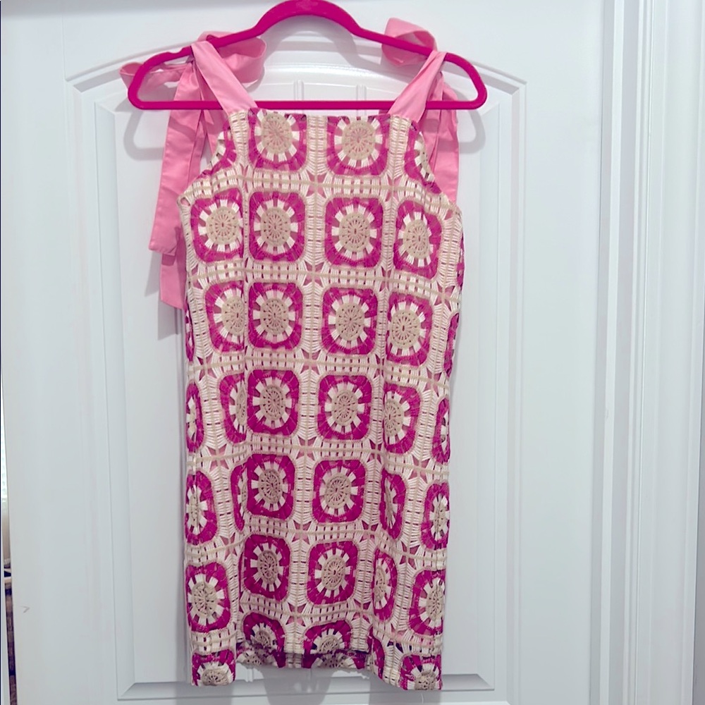Entro Pink and Cream Crochet Detail Dress